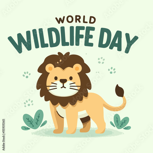 Lion with a cute on its leg for world wildlife day. Ideal for campaigns, articles, and projects promoting wildlife conservation.