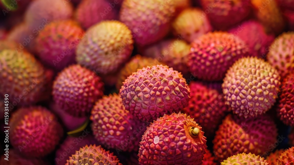 Vibrant and colorful pile of ripe rambutan fruits, symbolizing freshness and natural sweetness. Vibrant and colorful pile of ripe rambutan fruits, symbolizing freshness and natural sweetness.