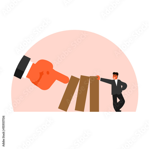 man stopping domino effect