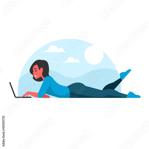 girl lying behind laptop