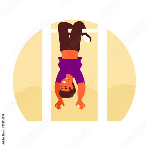 young man hanging on horizontal bar upside down