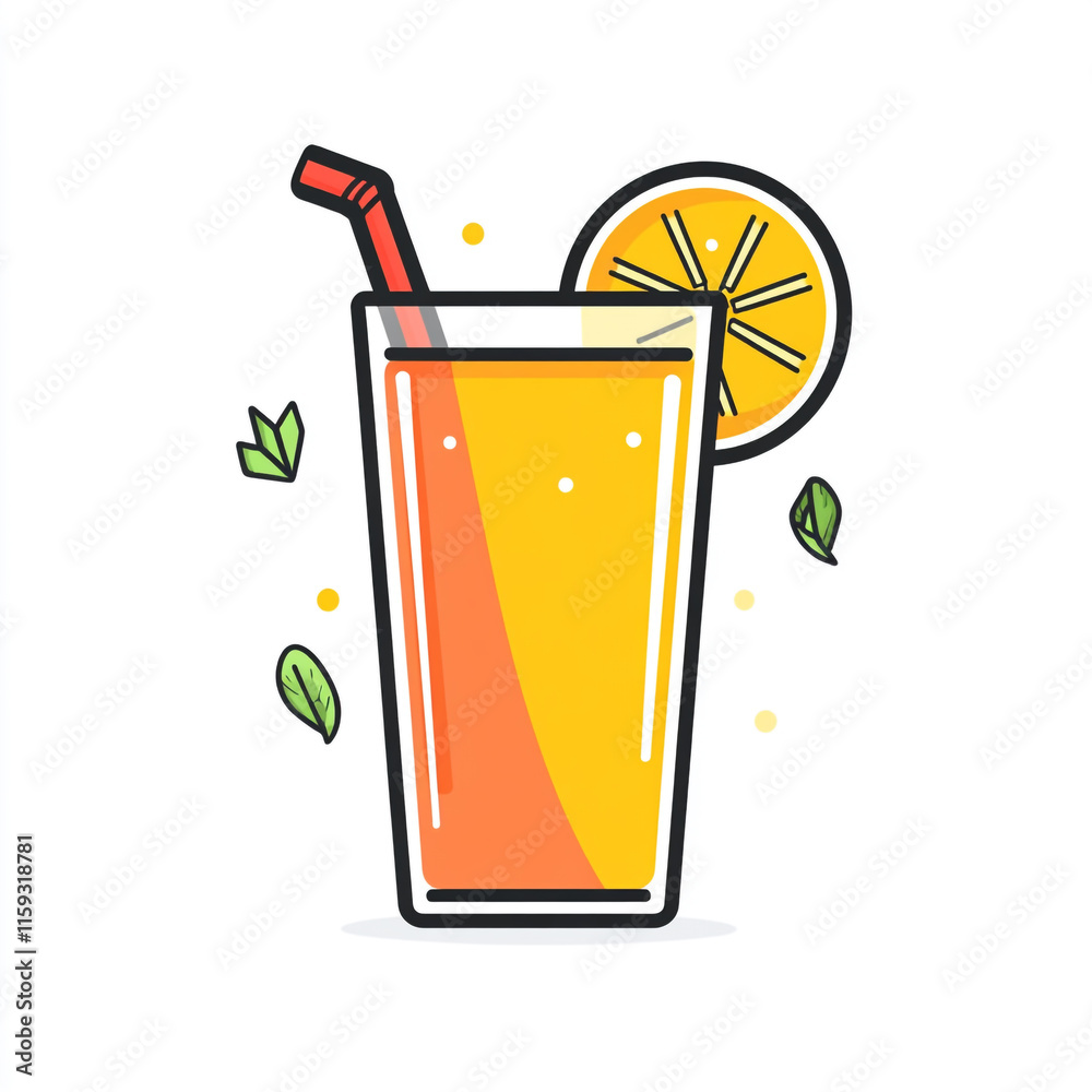 An icon of a glass of juice with a straw and a slice of orange on top. An icon of a glass of juice with a straw and a slice of orange on top.