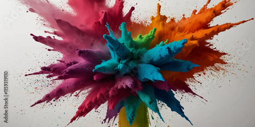 Vector abstract colorful rainbow holi paint and colorful cloud smoke powder explosion isolated on transparent wide panorama background.