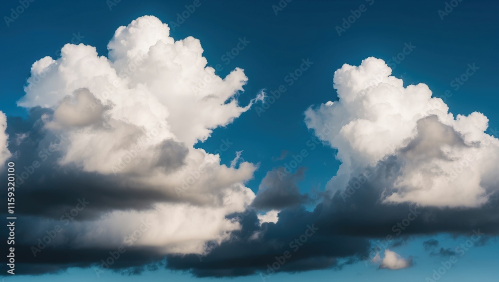 Dramatic cloud formations against a blue sky create a serene atmosphere, ideal for representing weather, nature, and tranquility Dramatic cloud formations against a blue sky create a serene atmosphere, ideal for representing weather, nature, and tranquility