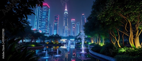 Futuristic Urban Park at Night