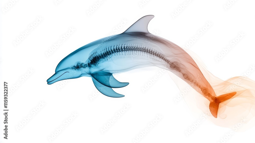 Obraz premium Stunning X-Ray Image of a Dolphin in Motion with Detailed Skeletal Structure and Vibrant Color Gradient for Educational and Artistic Use