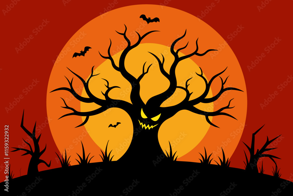 Eerie Halloween Tree Background Vector Illustration Eerie Halloween Tree Background Vector Illustration