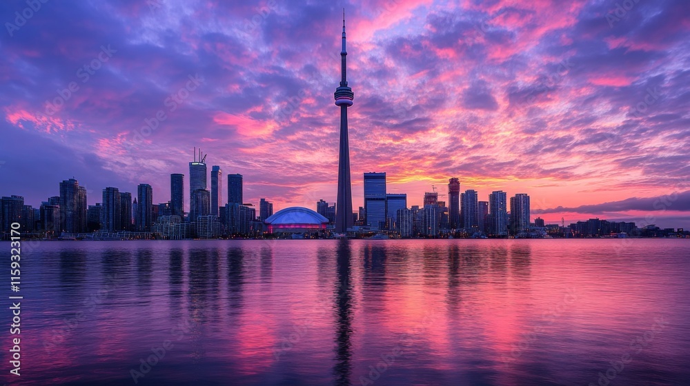 Fototapeta premium Vibrant Urban Skyline with Beautiful Skies and Colors