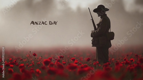 Silhouette of soldier in poppy field commemorating anzac day Happy ANZAC Day, Lest We Forget