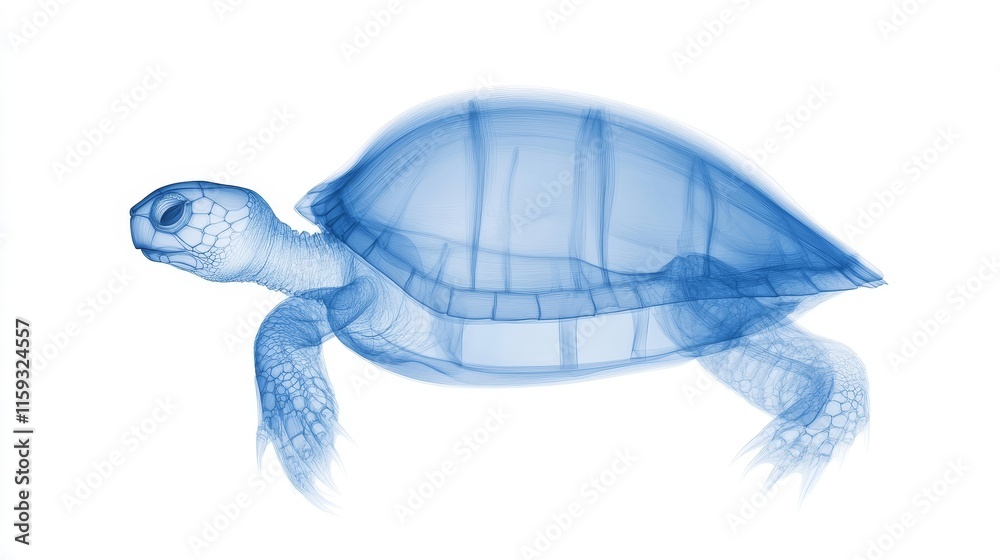 Fototapeta premium Stunning X-ray Image of a Sea Turtle Showcasing Intricate Bone Structure and Unique Details of Its Shell and Limbs in a Mesmerizing Blue Hue