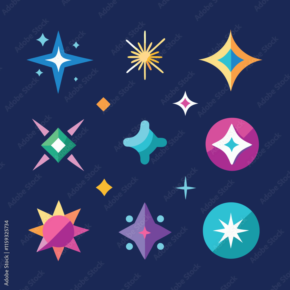 12 fully editable sparkle and star icons set vector 12 fully editable sparkle and star icons set vector