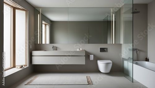 Wallpaper Mural Modern bathroom featuring minimalist design, sleek fixtures, and natural light creating an elegant and functional space for relaxation Torontodigital.ca