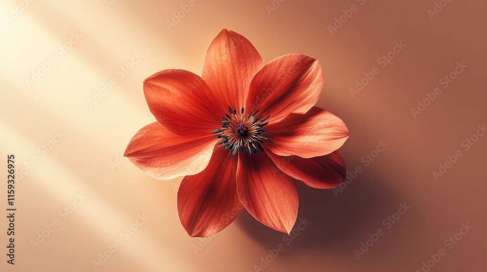 Minimalist flower on taupe background with warm natural light Minimalist flower on taupe background with warm natural light