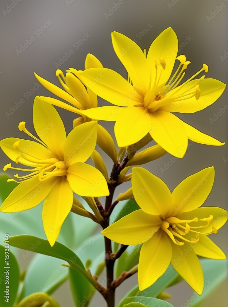 forsythia blooming. Bright yellow flowers bloom on a slender branch in a lush green environment during daylight hours forsythia blooming. Bright yellow flowers bloom on a slender branch in a lush green environment during daylight hours