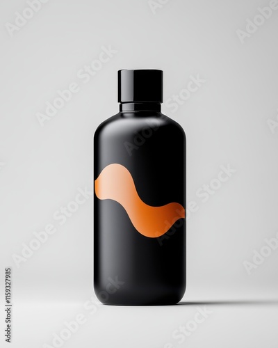 High-gloss black PET bottle design for a hair color mask with geometric label photo