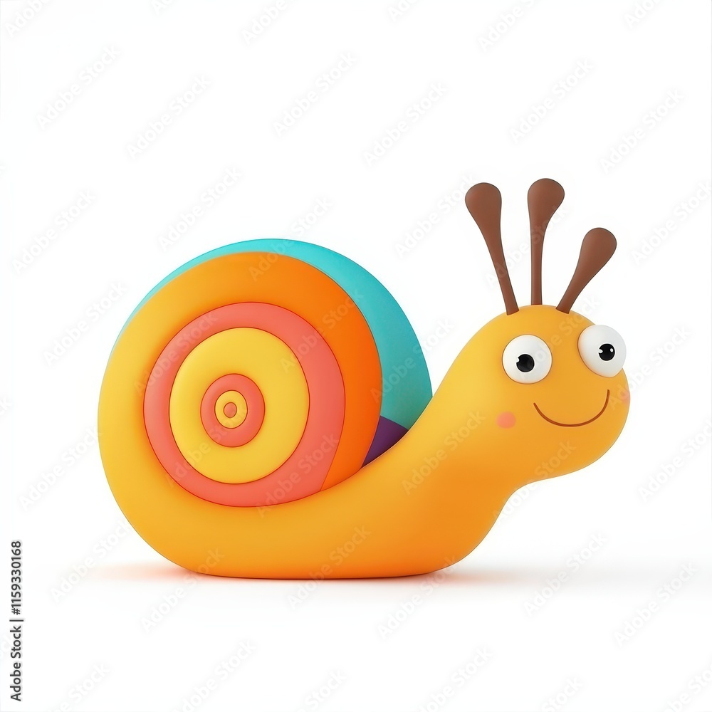 a happy snail cartoon, animal character, 3D illustration, colorful and delightful, isolated on white background a happy snail cartoon, animal character, 3D illustration, colorful and delightful, isolated on white background