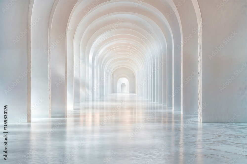 © MidJen - Couloir blanc infini avec des arches vides © MidJen - Couloir blanc infini avec des arches vides