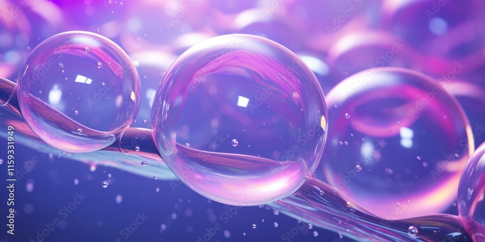 Several round bubbles of pink soapy foam floating on water surface Several round bubbles of pink soapy foam floating on water surface