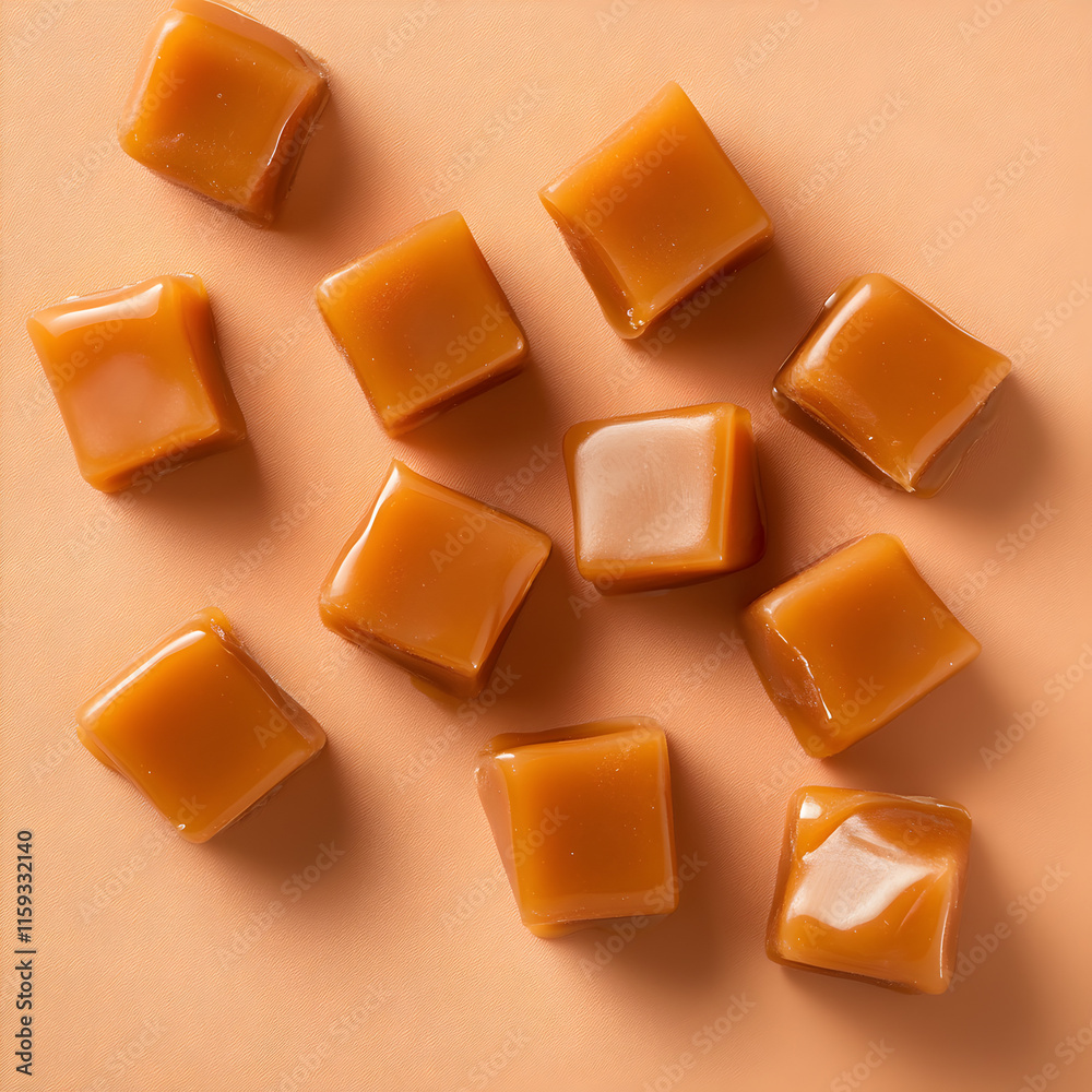 Caramel cubes isolated on an aesthetic background. Caramel cubes isolated on an aesthetic background.