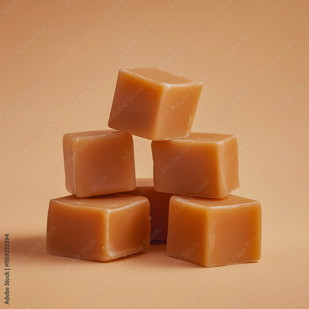 Caramel cubes isolated on an aesthetic background. Caramel cubes isolated on an aesthetic background.