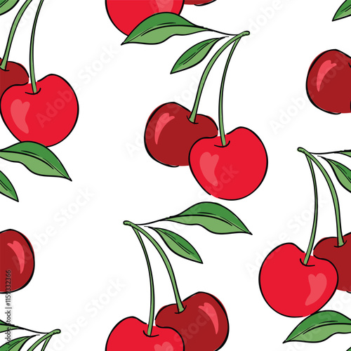 cherry pattern seamless, Hand Drawn cherry vector illustration
