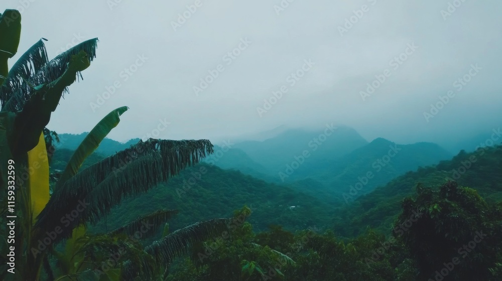 Fototapeta premium Overcast Forest Landscape with Low Light Conditions