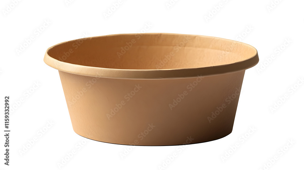 Side view closeup of empty single brown paper bowl isolated on white background with clipping path : Generative AI Side view closeup of empty single brown paper bowl isolated on white background with clipping path : Generative AI