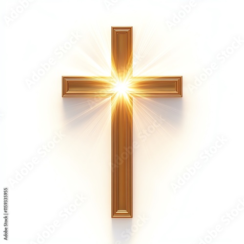 Elegant golden cross with radiant light effect.