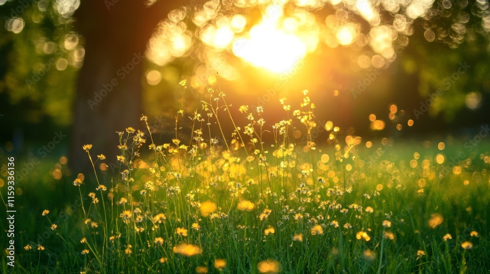 Fototapeta premium Serene Golden Hour in Natural Park Landscape