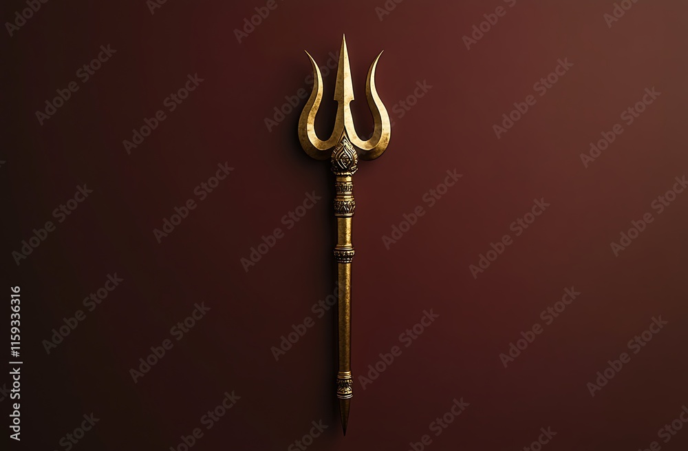 Trishul, on a red wall background, maha shivratri concept Trishul, on a red wall background, maha shivratri concept