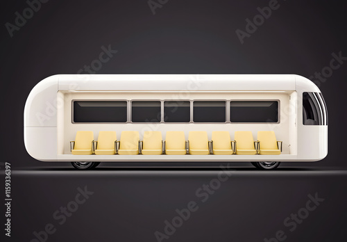 Seat Passengers Bus Space. Futuristic bus design with yellow seating

