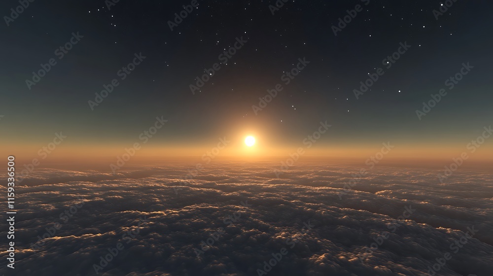 Golden Sunset Above a Sea of Clouds and Stars Golden Sunset Above a Sea of Clouds and Stars