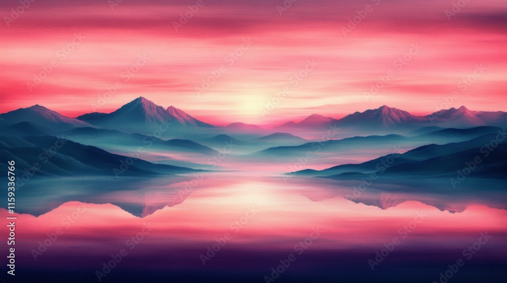 Serene Mountain Sunrise with Reflective Water Surface Serene Mountain Sunrise with Reflective Water Surface