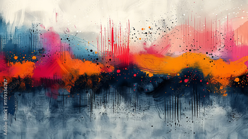 Fototapeta premium Swirls of bright colors and foliage patterns evoke a lively atmosphere.