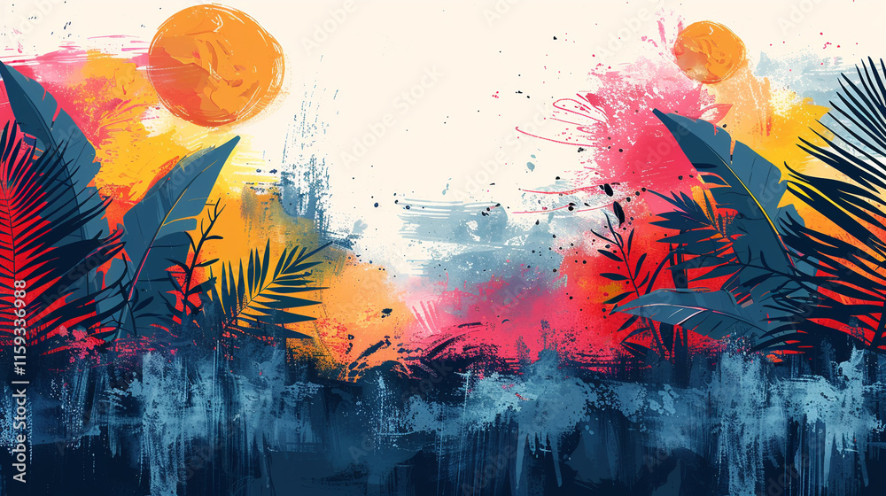 Obraz premium Swirls of bright colors and foliage patterns evoke a lively atmosphere.
