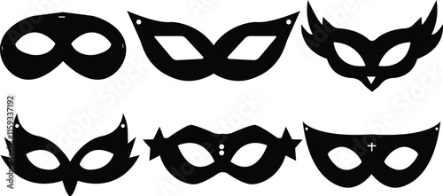 Masks set,Black mask vector icon collection,Different masks silhouette isolated on white background