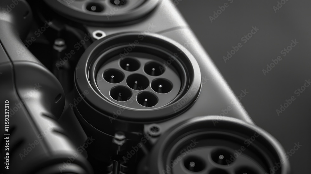 A sleek and futuristic-looking game controller with multiple buttons on the top, designed for use with gaming consoles. A sleek and futuristic-looking game controller with multiple buttons on the top, designed for use with gaming consoles.