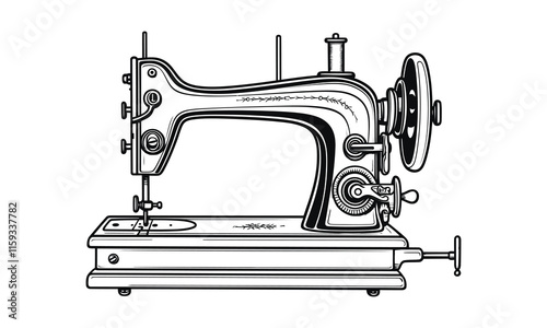 vintage sewing machine icon, silhouette, outline, vector, illustration, isolated on a white background