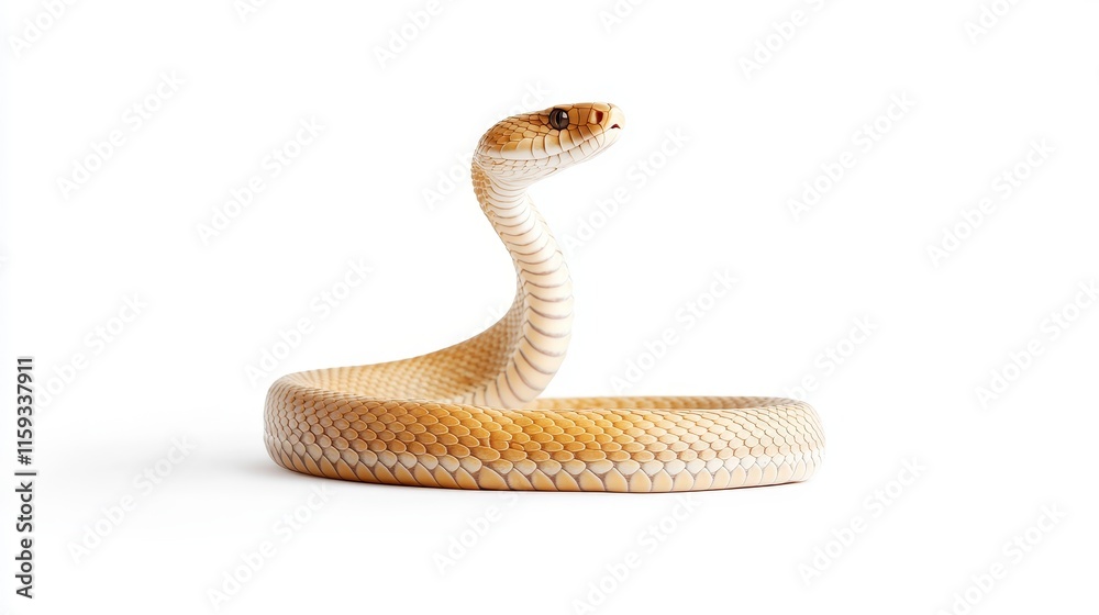 Fototapeta premium Captivating Image of an Elegant Desert Snake Arched Gracefully Against a White Background Showcasing Unique Scales and Color Patterns for Wildlife Enthusiasts