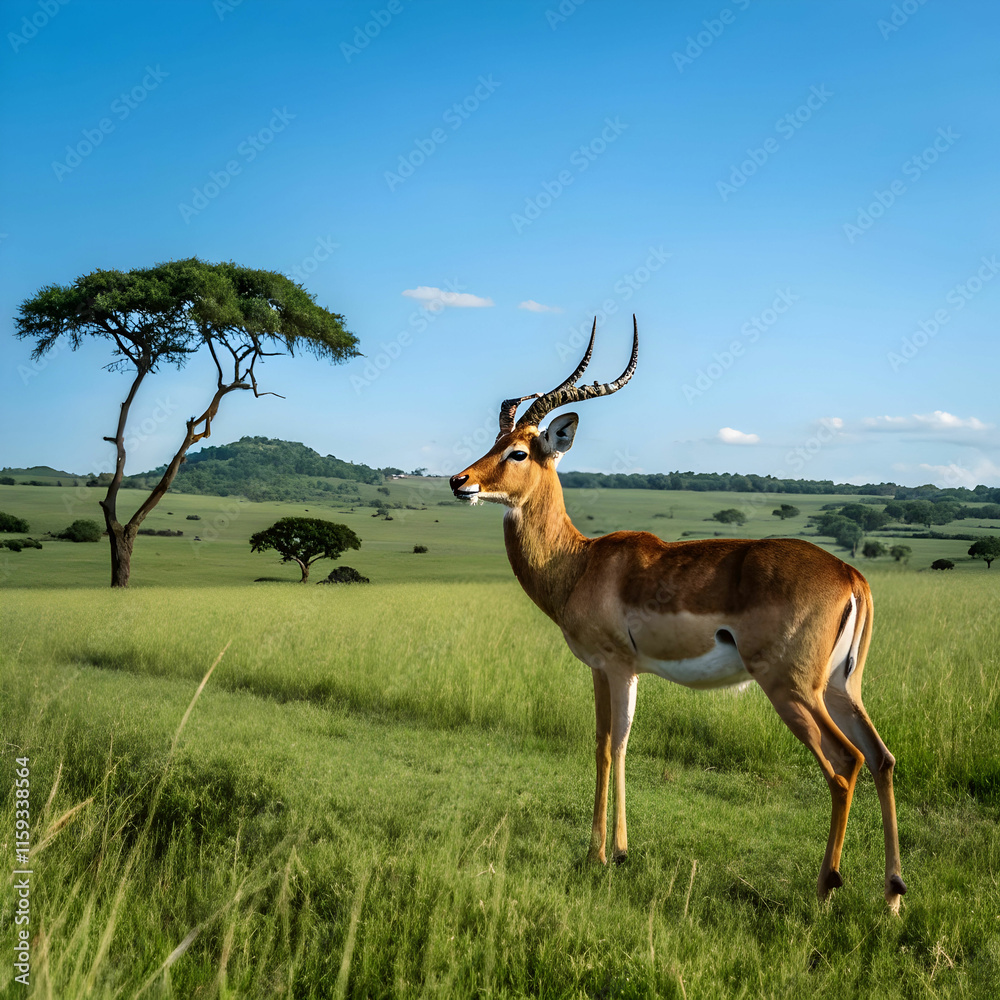 beautiful shot of a male impala in the fields beautiful shot of a male impala in the fields