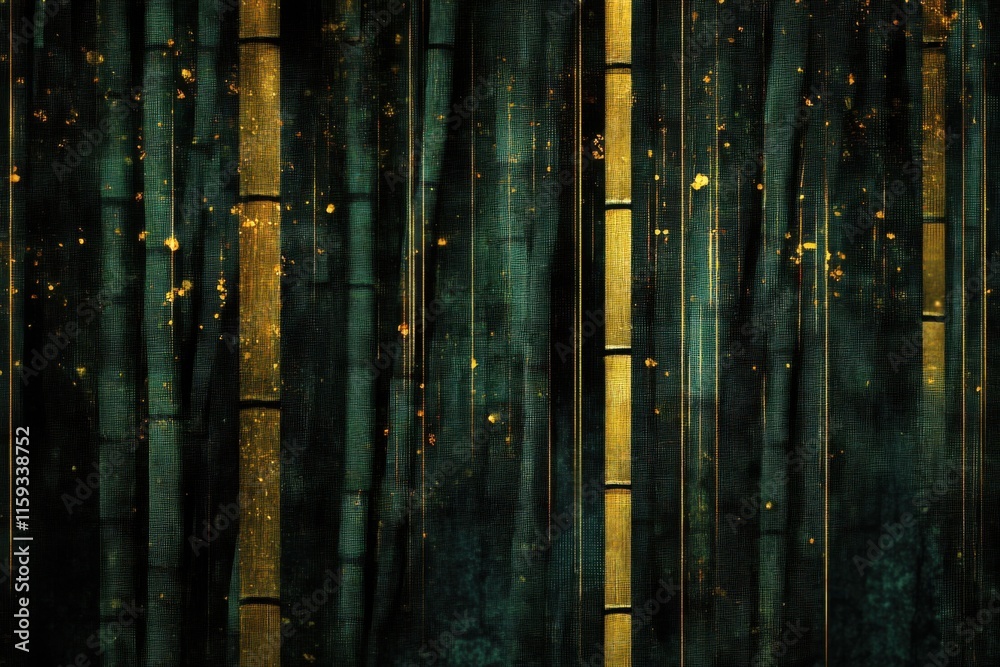 Digital bamboo texture with growing code and data nodes, futuristic style, jade green and gold on black, techno-organic design concept Digital bamboo texture with growing code and data nodes, futuristic style, jade green and gold on black, techno-organic design concept