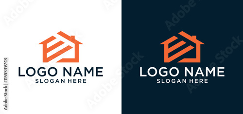 Vector illustration of logo letter E house architecture brand icon building.