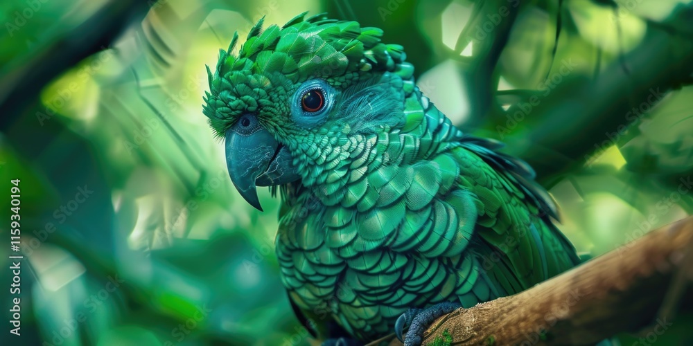 Obraz premium Colorful parakeet perched on branch among foliage.