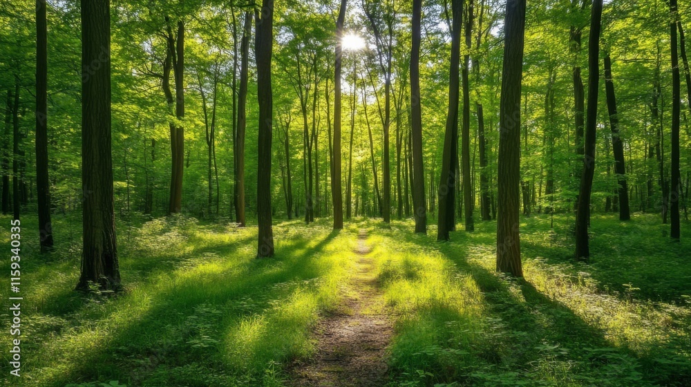 Obraz premium Tranquil Forest Path with Soft Sunlight