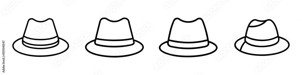 Set of Fedora Hat Icons in Line Art - Minimalist line art illustrations of classic fedora hats. Ideal for fashion, accessories, or design-related projects.
Set of Fedora Hat Icons in Line Art - Minimalist line art illustrations of classic fedora hats. Ideal for fashion, accessories, or design-related projects.