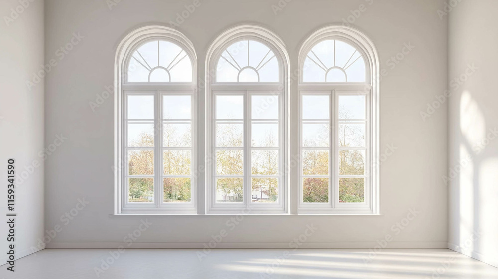 Empty living room with beautiful and large windows