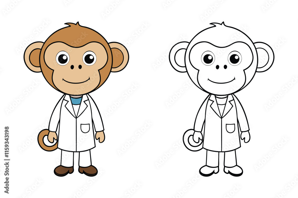 monkey with cute face wearing doctor dress vector illustration monkey with cute face wearing doctor dress vector illustration