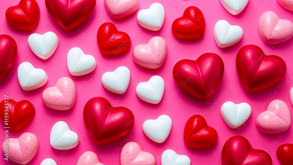 Romantic Heart Candies Forming a Border on a Soft Pink Background, Perfect for Valentine's Day, Love Celebrations, and Sweet Gestures