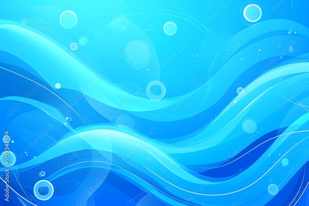 Abstract Blue Wave Background, Flowing Design, Bubbles and Lines Abstract Blue Wave Background, Flowing Design, Bubbles and Lines