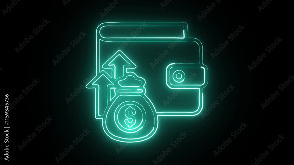 glowing neon wallet icon isolated on black background. HD video motion graphic animation glowing neon wallet icon isolated on black background. HD video motion graphic animation